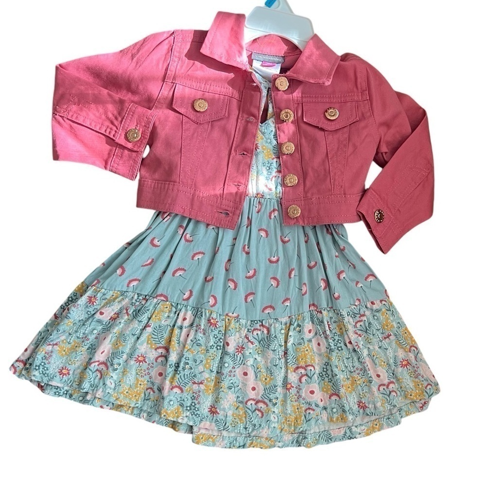 Vince Camuto Baby Toddler Girl 2 Piece Set Pink Jacket Floral Dress Sz 18M